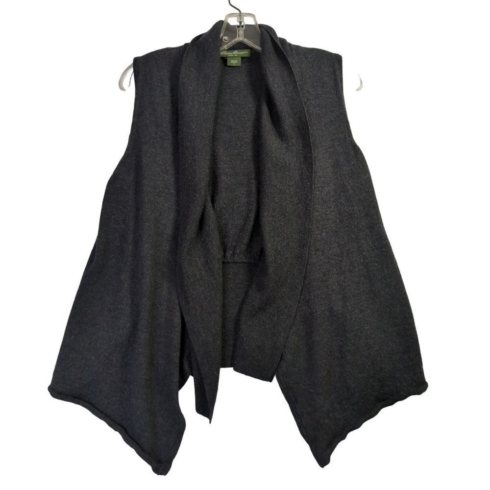 Eddie Bauer Wool Sweater Vest Open Front Gray Sleeveless Womens XL
